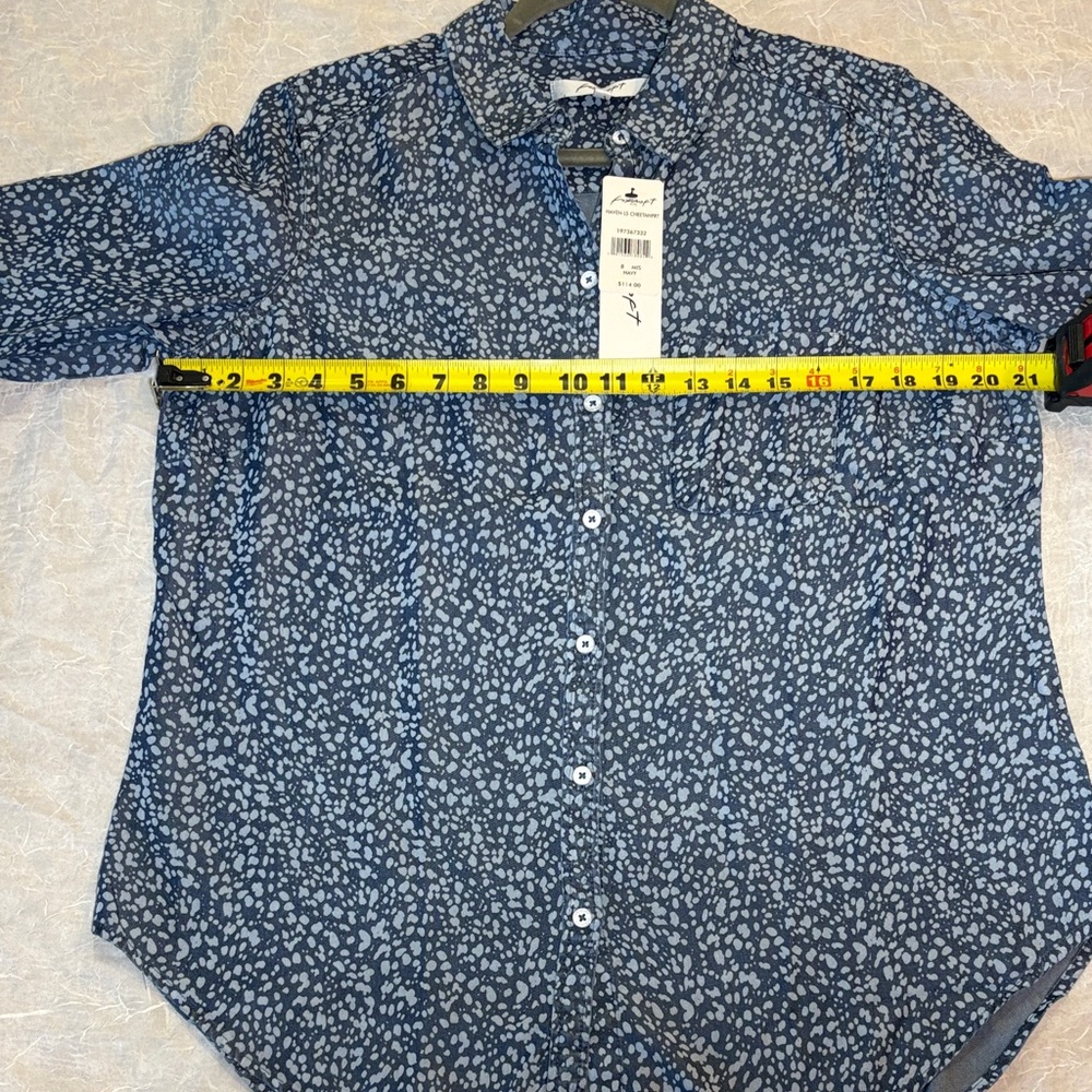 Foxcroft Navy Blue Printed Button-Down Shirt - Picture 8 of 11